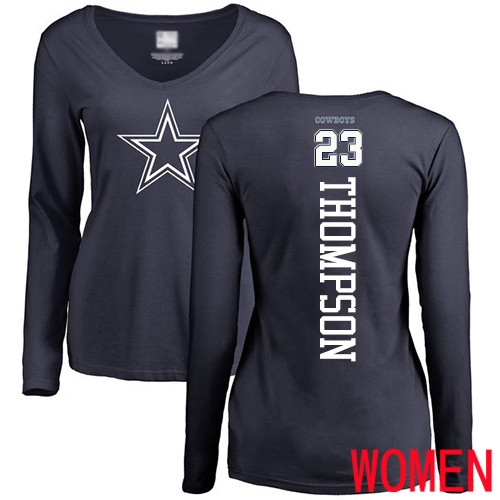 Women Dallas Cowboys Navy Blue Darian Thompson Backer Slim Fit #23 Long Sleeve Nike NFL T Shirt